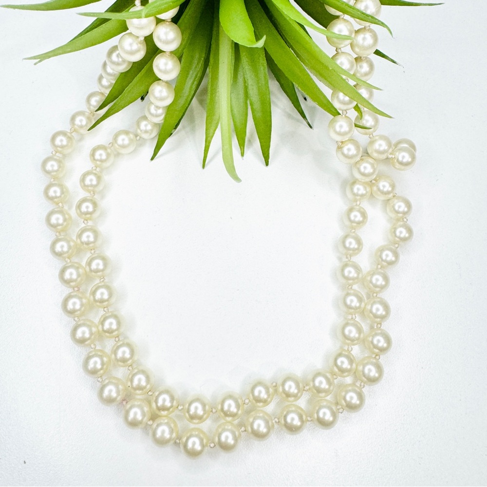 Vintage 36.5" Japan Cream Faux Pearl Glass Beaded Hand Knotted Necklace